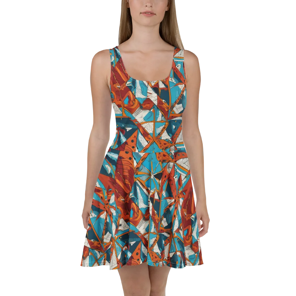 Coral Compass on Skater Dress — Front
