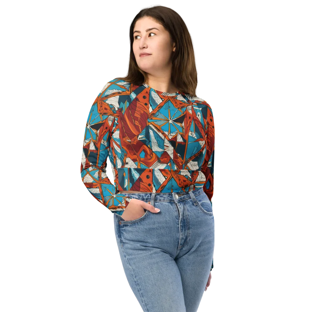 Coral Compass on Long Sleeve Crop Top — Front