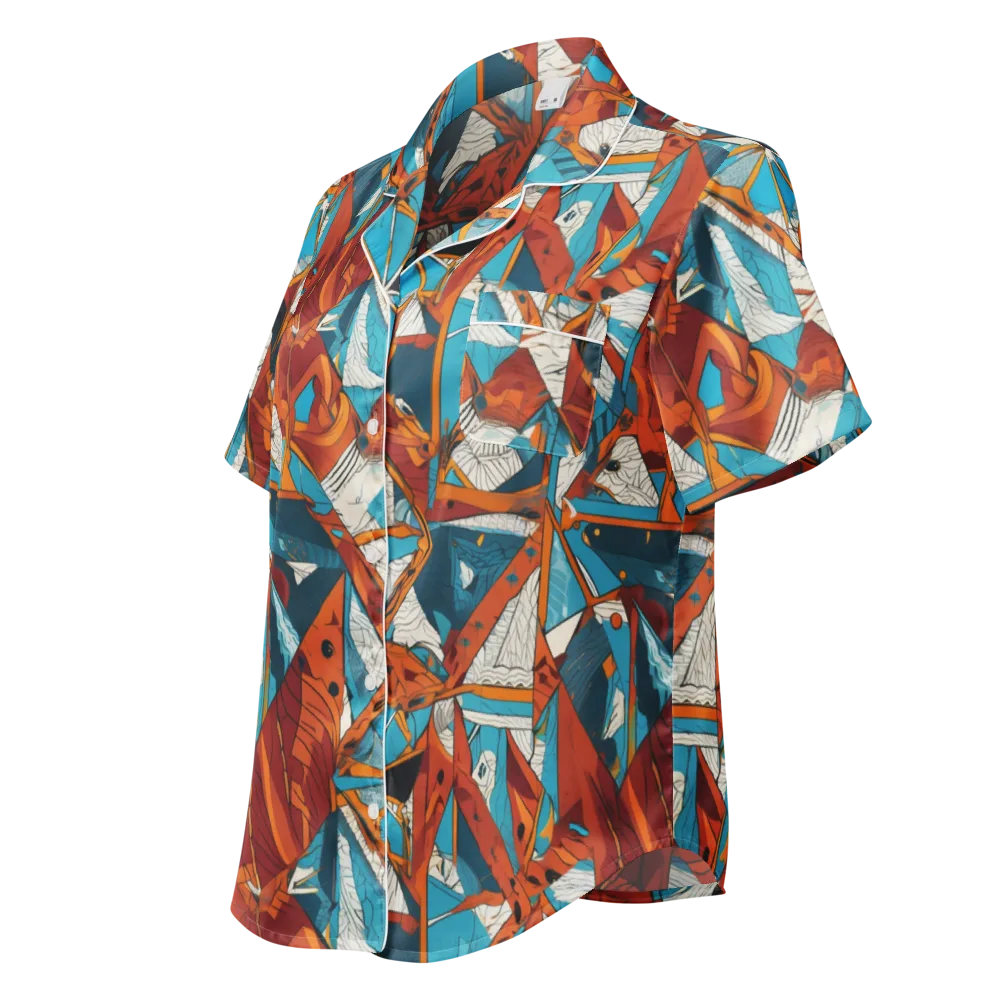 Coral Compass on Women's Short Sleeve Pajama Top — Left Front