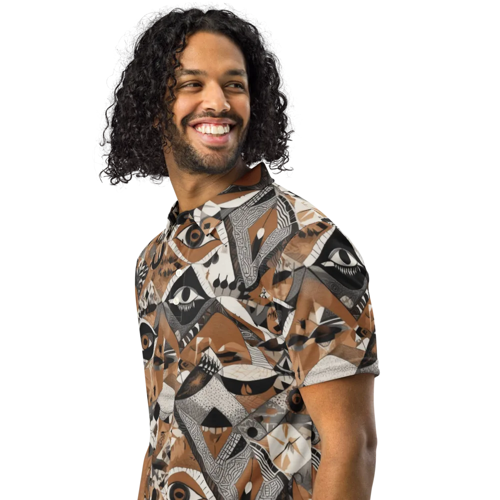 All-seeing Mosaic on Men's Slim Fit Polo Shirt — Left Front