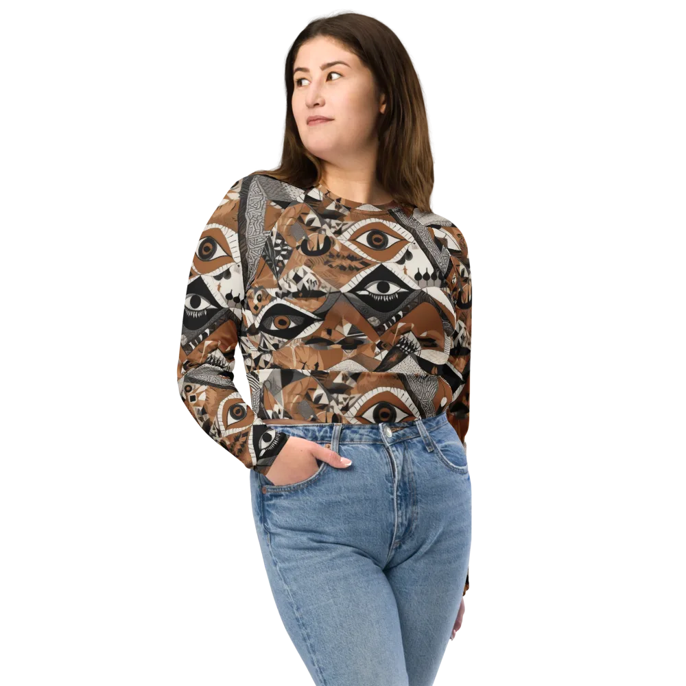 All-seeing Mosaic on Long Sleeve Crop Top — Front