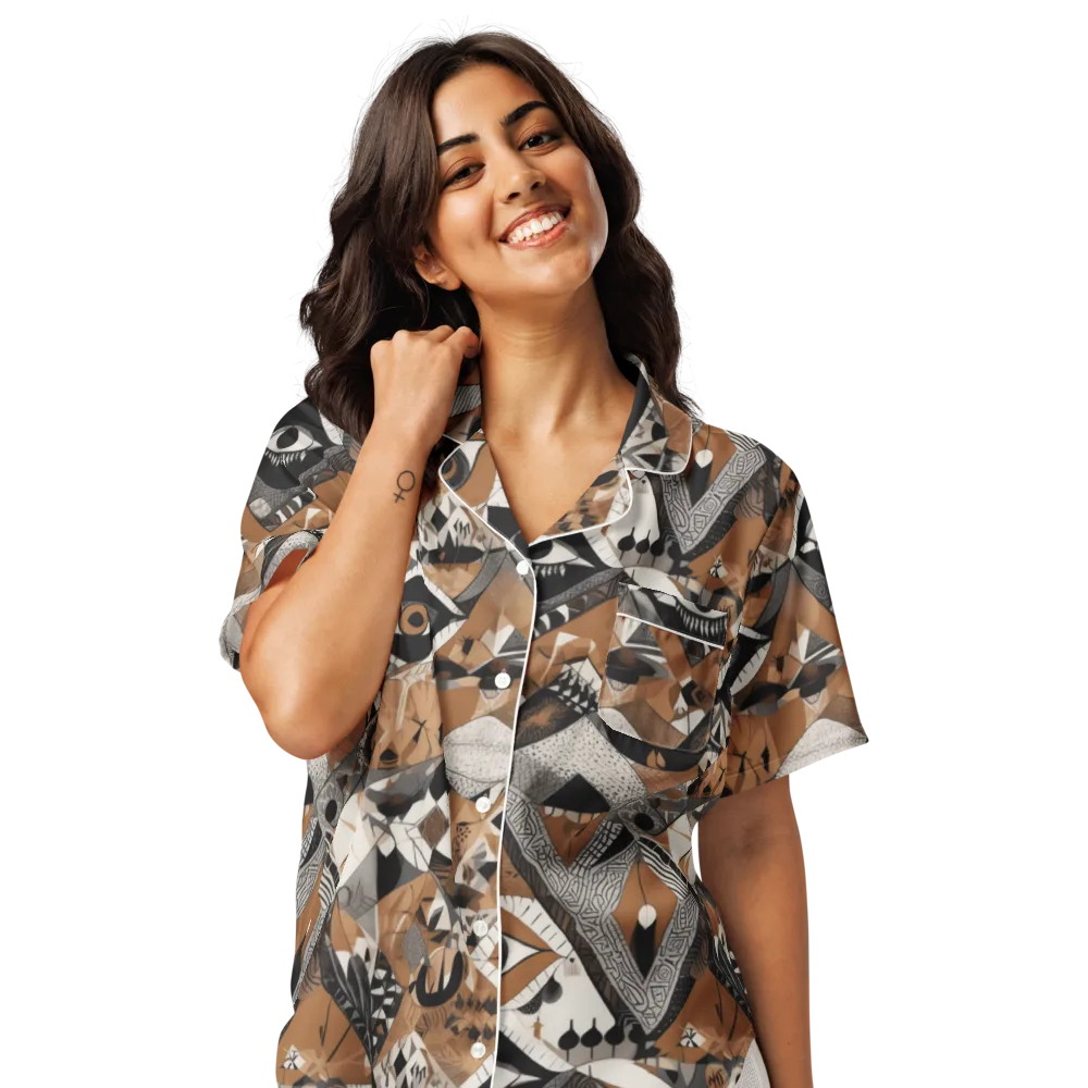 All-seeing Mosaic on Women's Short Sleeve Pajama Top — Front