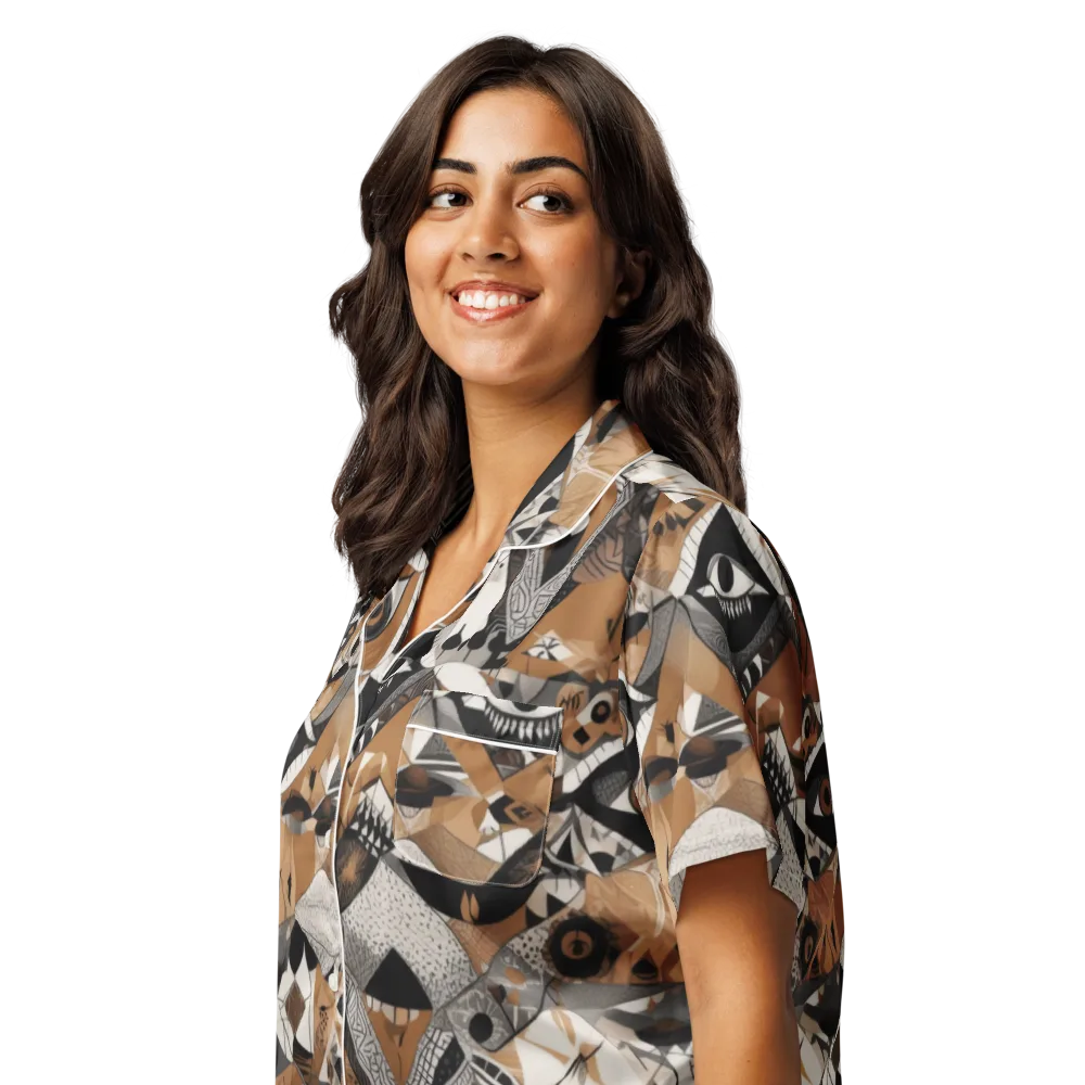 All-seeing Mosaic on Women's Short Sleeve Pajama Top — Left Front