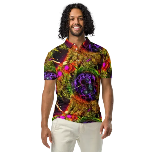Neon Glyphworks on a Men's Slim Fit Polo Shirt
