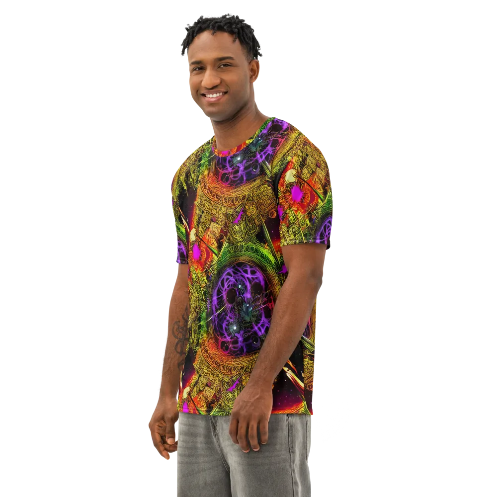Neon Glyphworks on Men's Cotton Crew Neck T-Shirt — Left Front