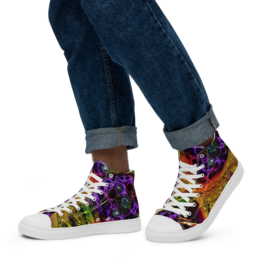 Neon Glyphworks on Men's High Top Canvas Shoes — Left