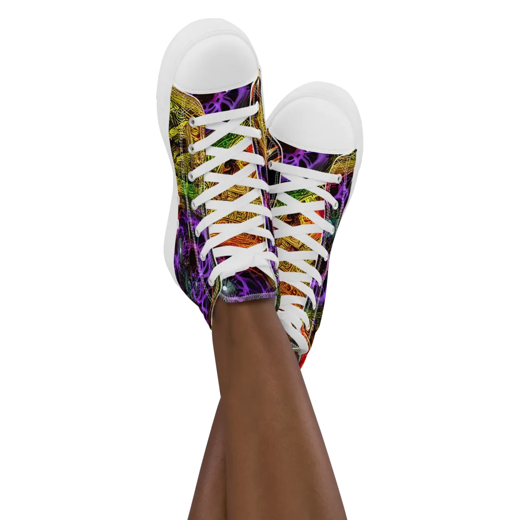 Neon Glyphworks on Women's High Top Canvas Shoes — Front