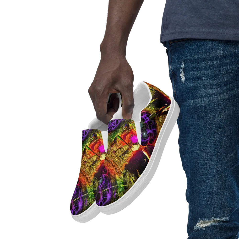 Neon Glyphworks on Men's Slip-On Canvas Shoes — Left Front
