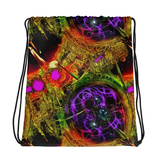 Neon Glyphworks on a Drawstring Bag