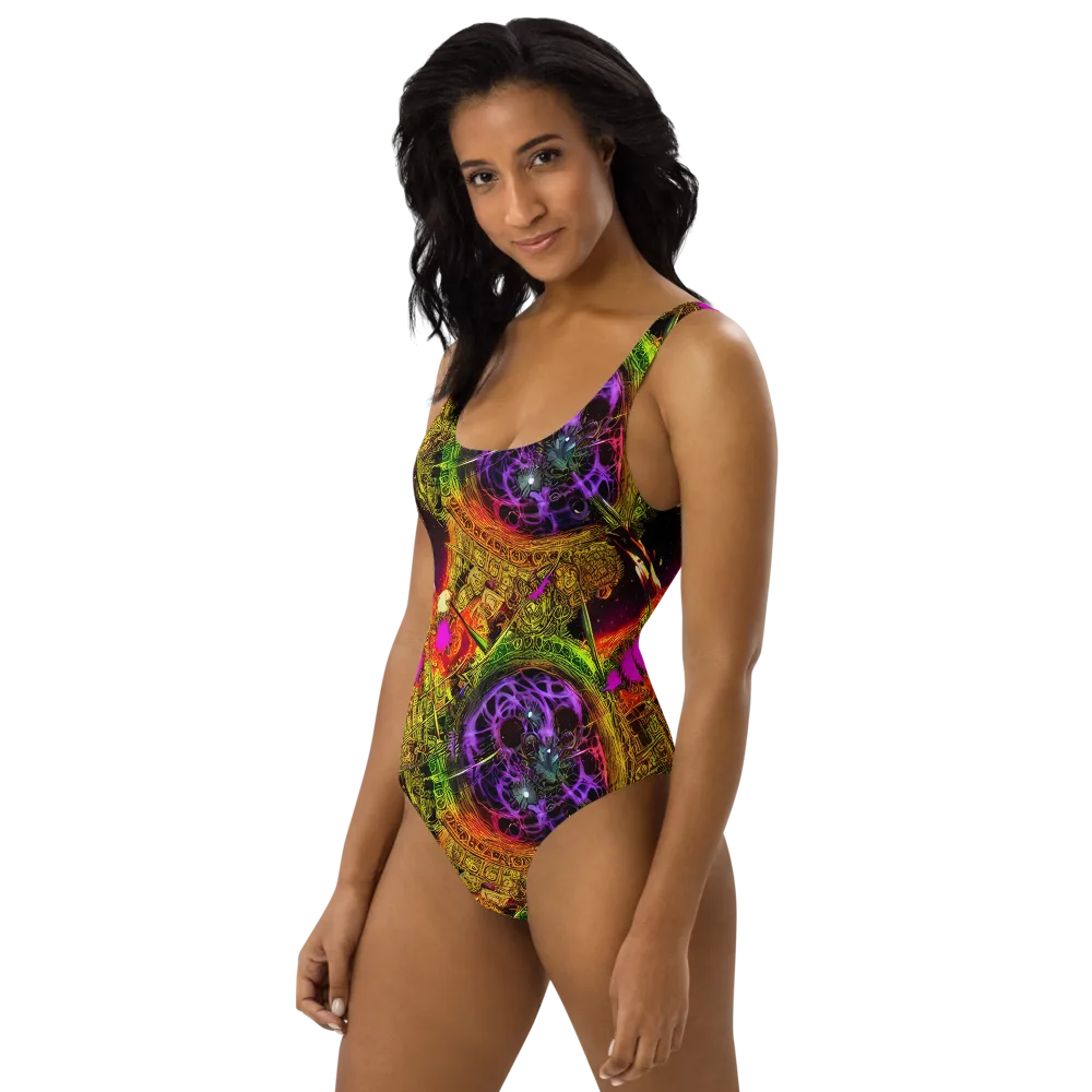 Neon Glyphworks on One-Piece Swimsuit — Left