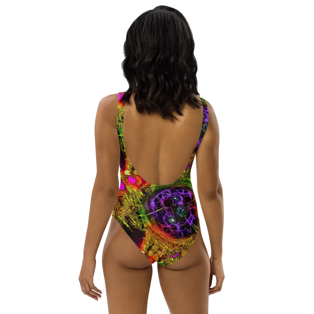 Neon Glyphworks on One-Piece Swimsuit — Back