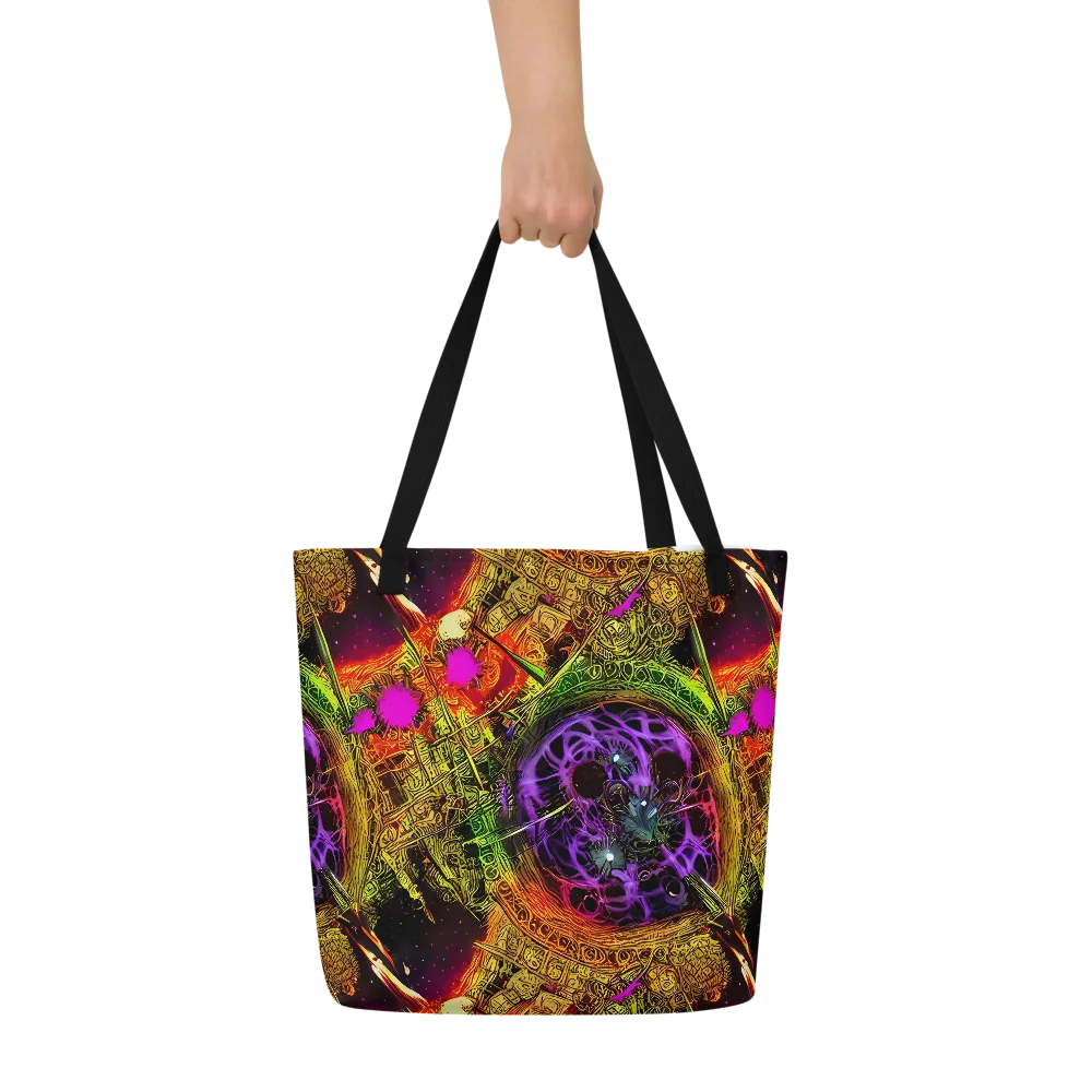 Neon Glyphworks on Large Tote Bag W/ Pocket — Front