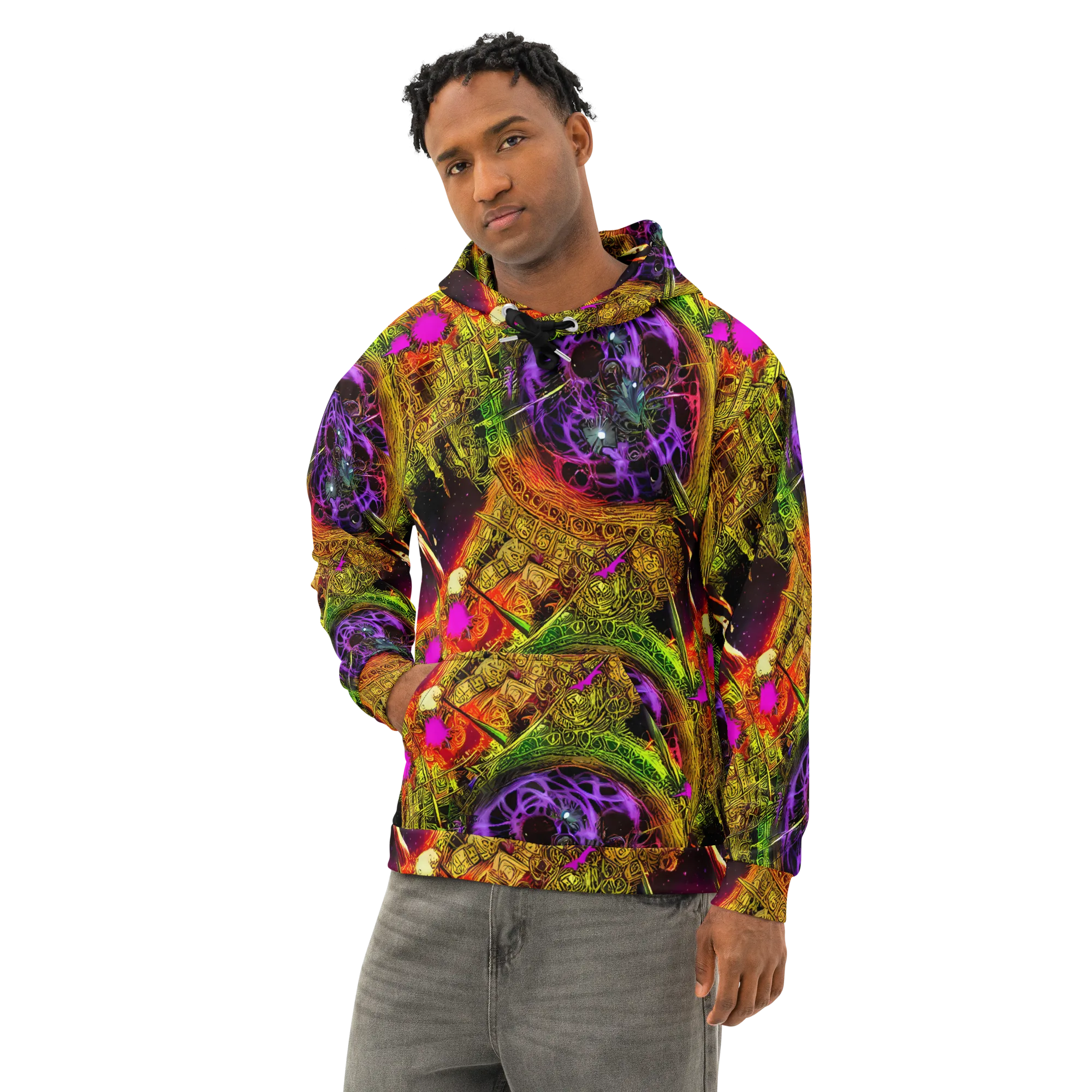 Neon Glyphworks on Cotton Hoodie — Left Front