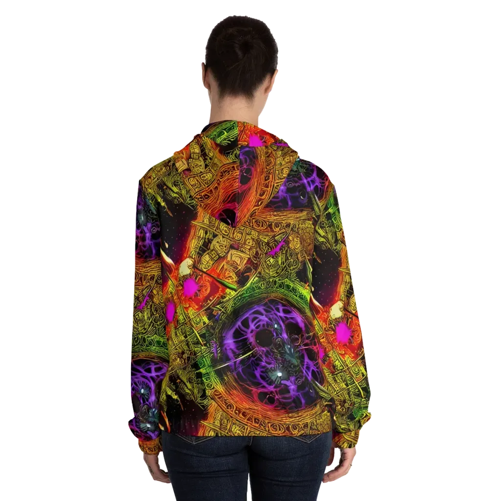 Neon Glyphworks on Women's Full-Zip Hoodie — Back On Person