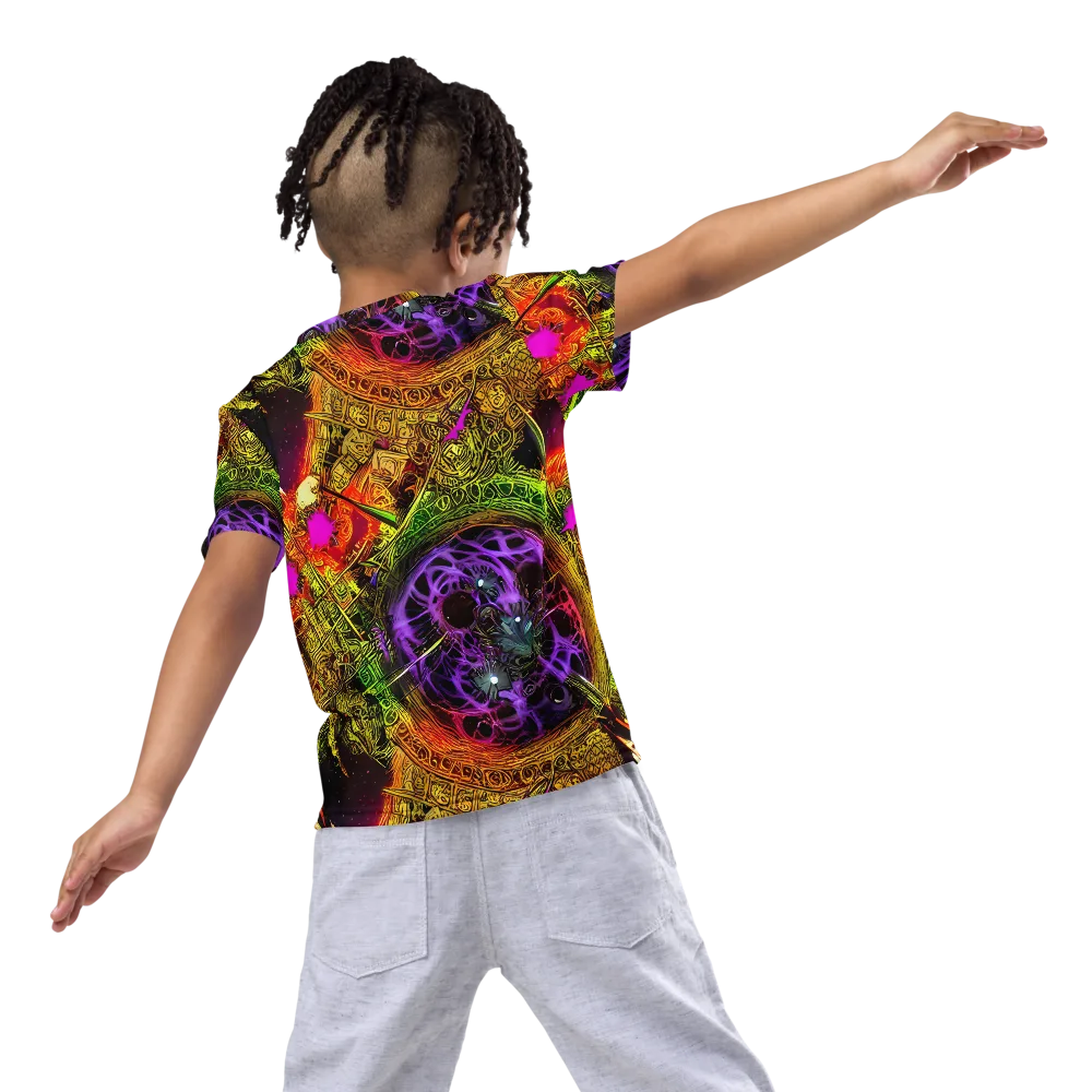 Neon Glyphworks on Kids Crew Neck T-Shirt — Back