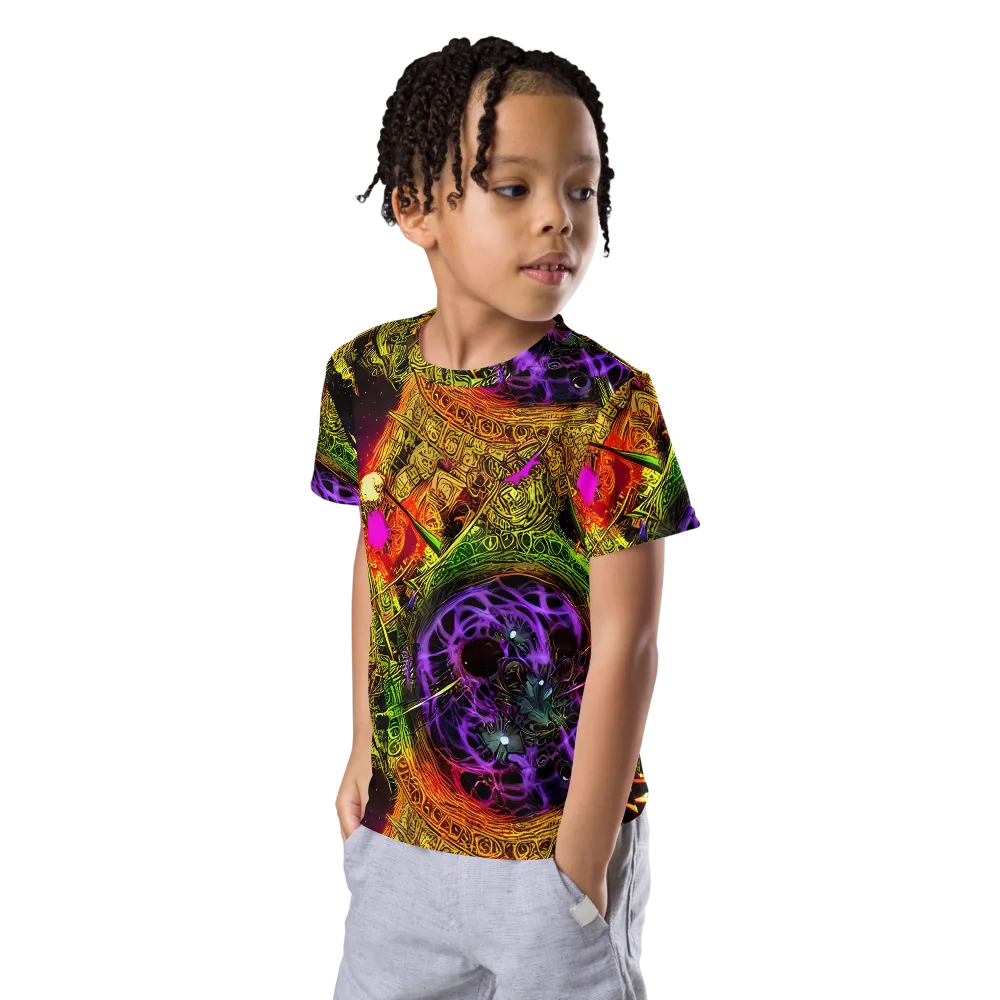 Neon Glyphworks on Kids Crew Neck T-Shirt — Left Front