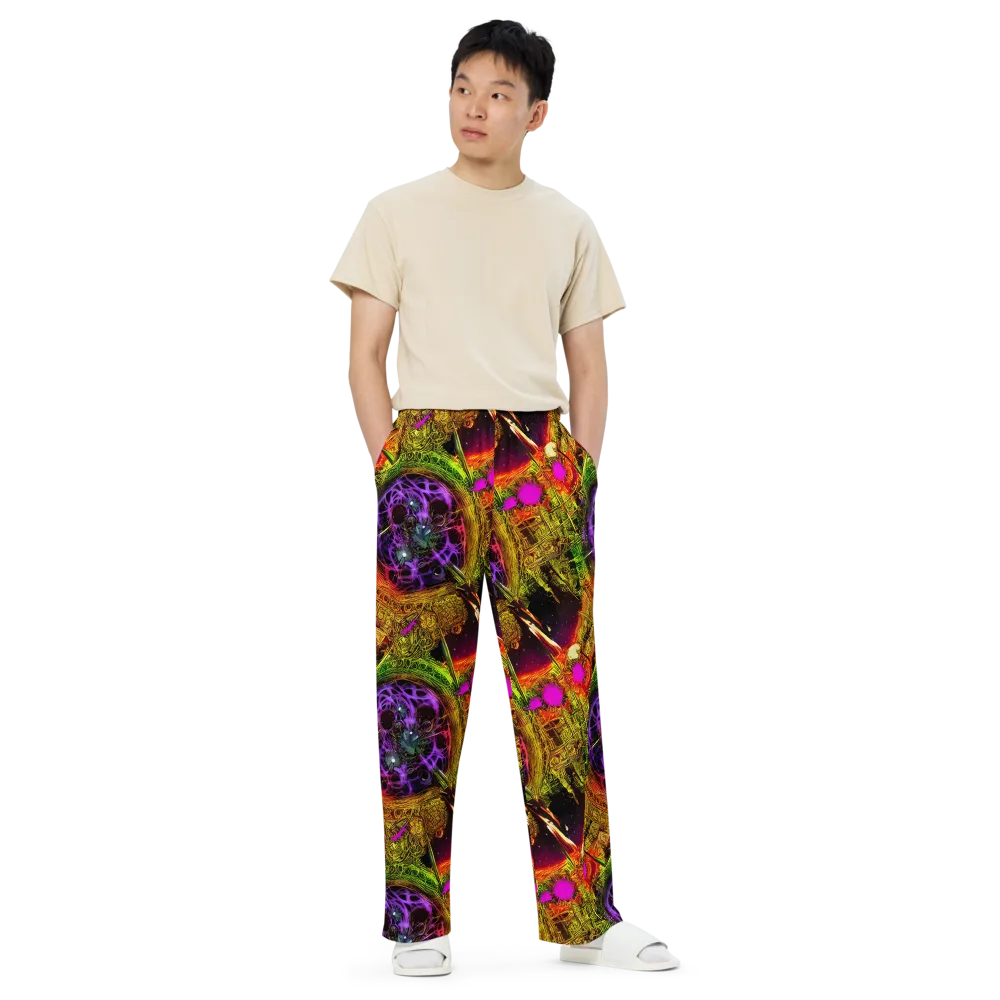 Neon Glyphworks on Wide-Leg Pants — Front