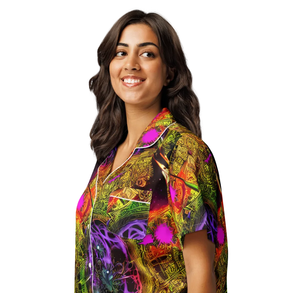 Neon Glyphworks on Women's Short Sleeve Pajama Top — Left Front
