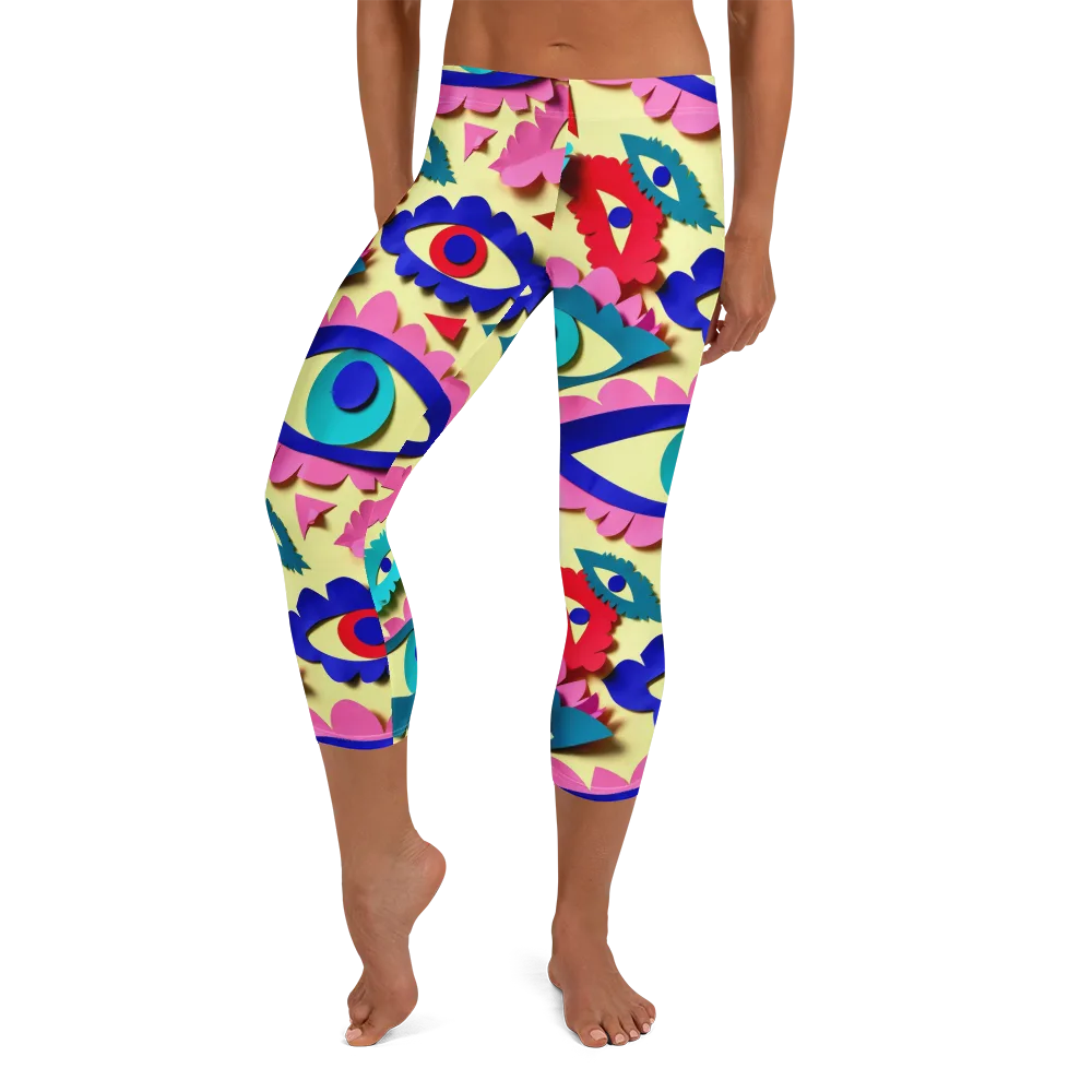 Paper Eye Parade on Capri Leggings — Front