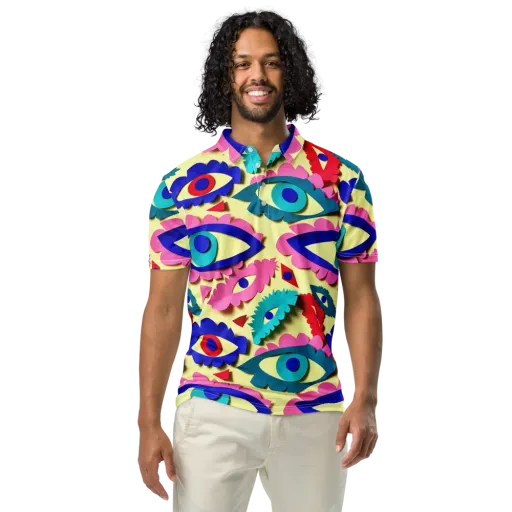 Paper Eye Parade on a Men's Slim Fit Polo Shirt