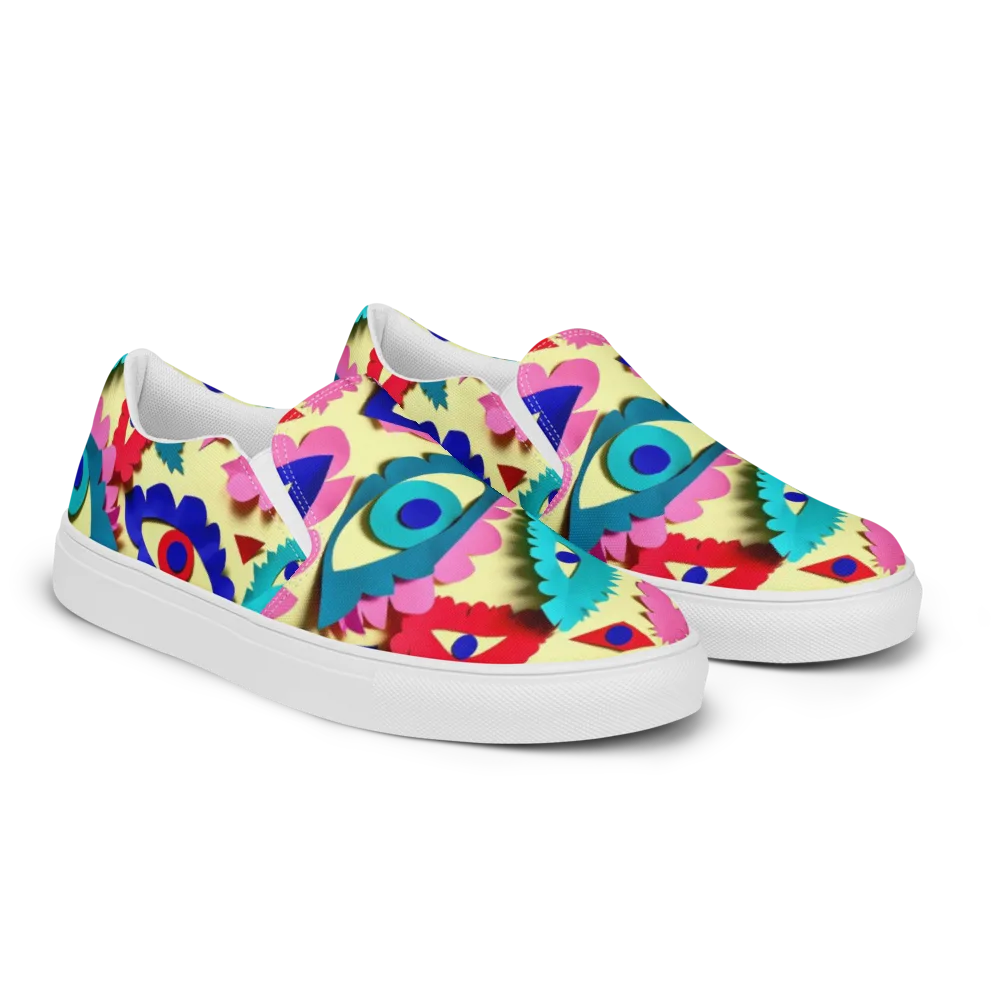Paper Eye Parade on Men's Slip-On Canvas Shoes — Right Front