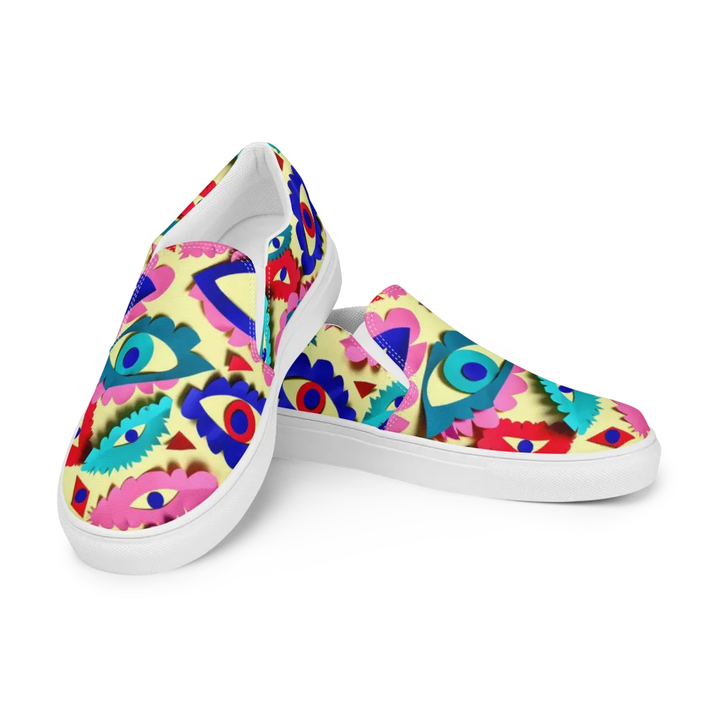 Paper Eye Parade on Men's Slip-On Canvas Shoes — Left Front