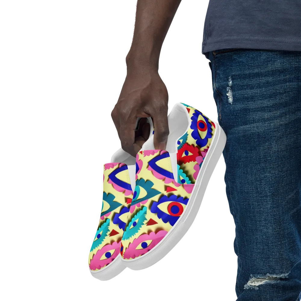 Paper Eye Parade on Men's Slip-On Canvas Shoes — Left Front