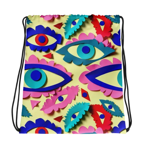 Paper Eye Parade on a Drawstring Bag