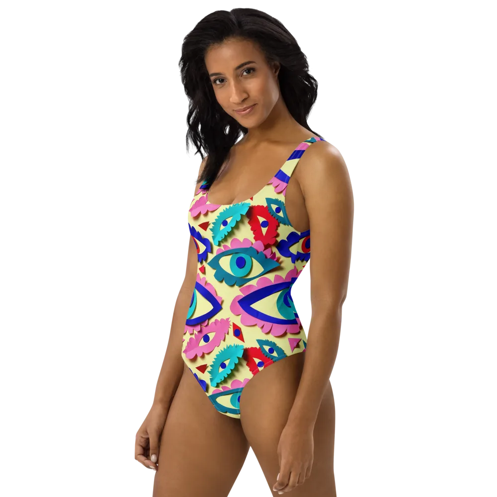 Paper Eye Parade on One-Piece Swimsuit — Left