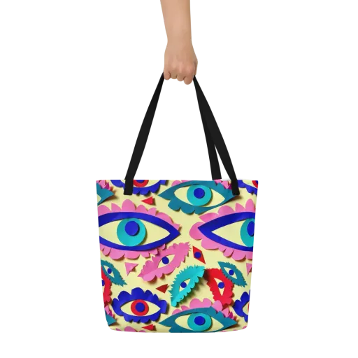 Paper Eye Parade on a Large Tote Bag W/ Pocket