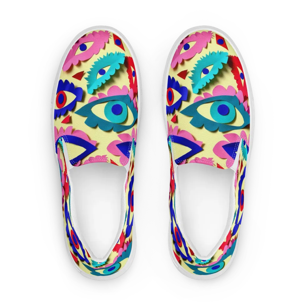 Paper Eye Parade on Women's Slip-On Canvas Shoes — Front