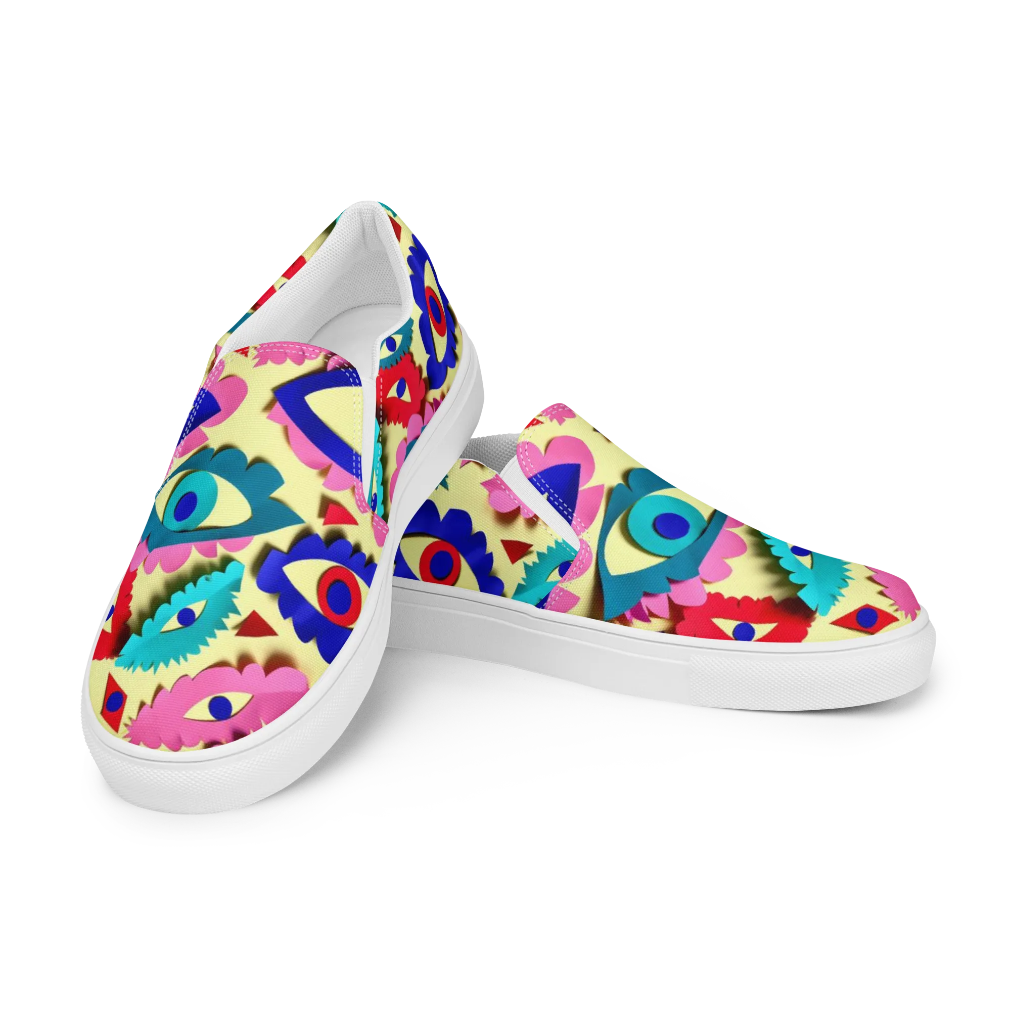 Paper Eye Parade on Women's Slip-On Canvas Shoes — Left Front