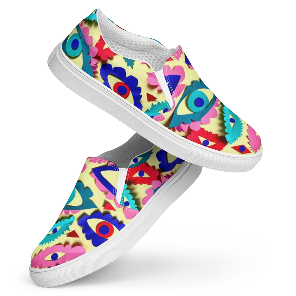 Paper Eye Parade on Women's Slip-On Canvas Shoes — Front