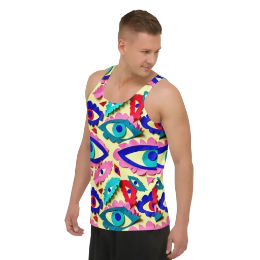 Paper Eye Parade on a Men's Tank Top