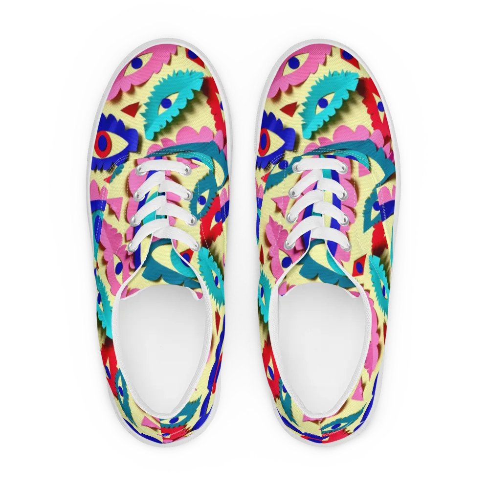 Paper Eye Parade on Men's Lace-Up Canvas Shoes — Front
