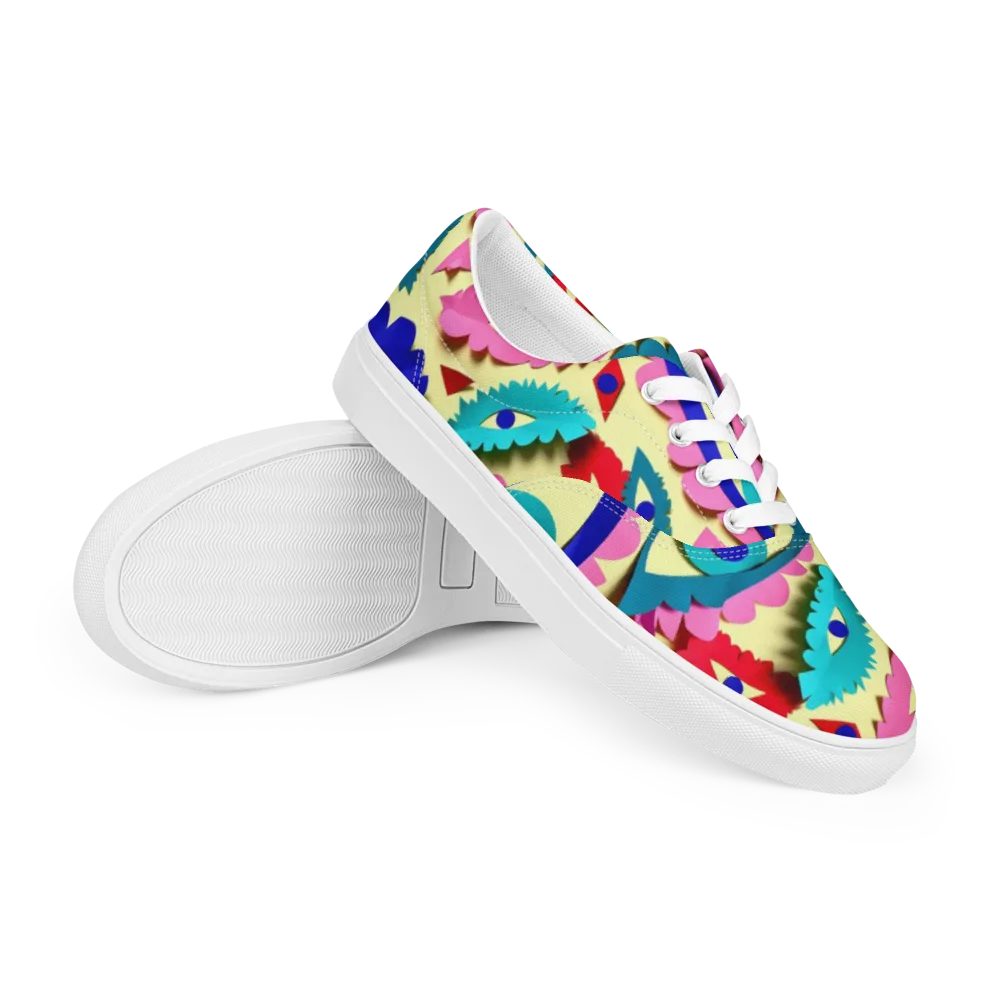 Paper Eye Parade on Men's Lace-Up Canvas Shoes — Right Front