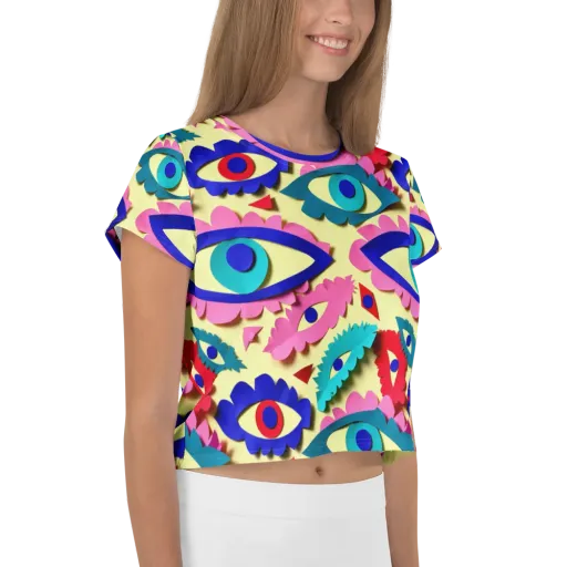Paper Eye Parade on a Crop Tee