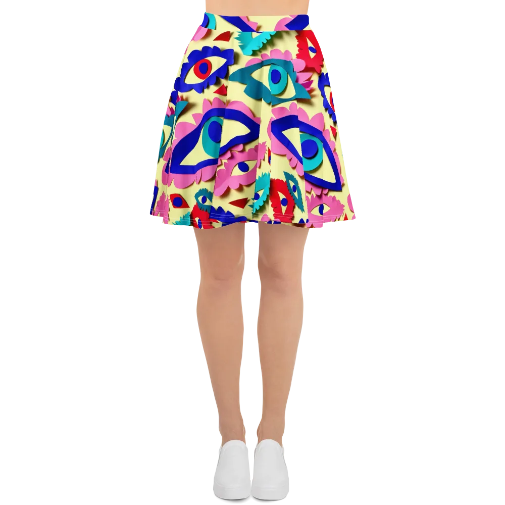 Paper Eye Parade on Skater Skirt — Front