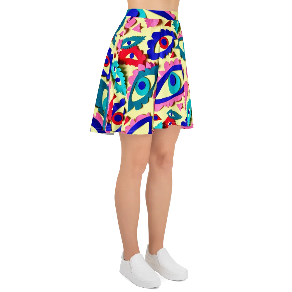 Paper Eye Parade on Skater Skirt — Right