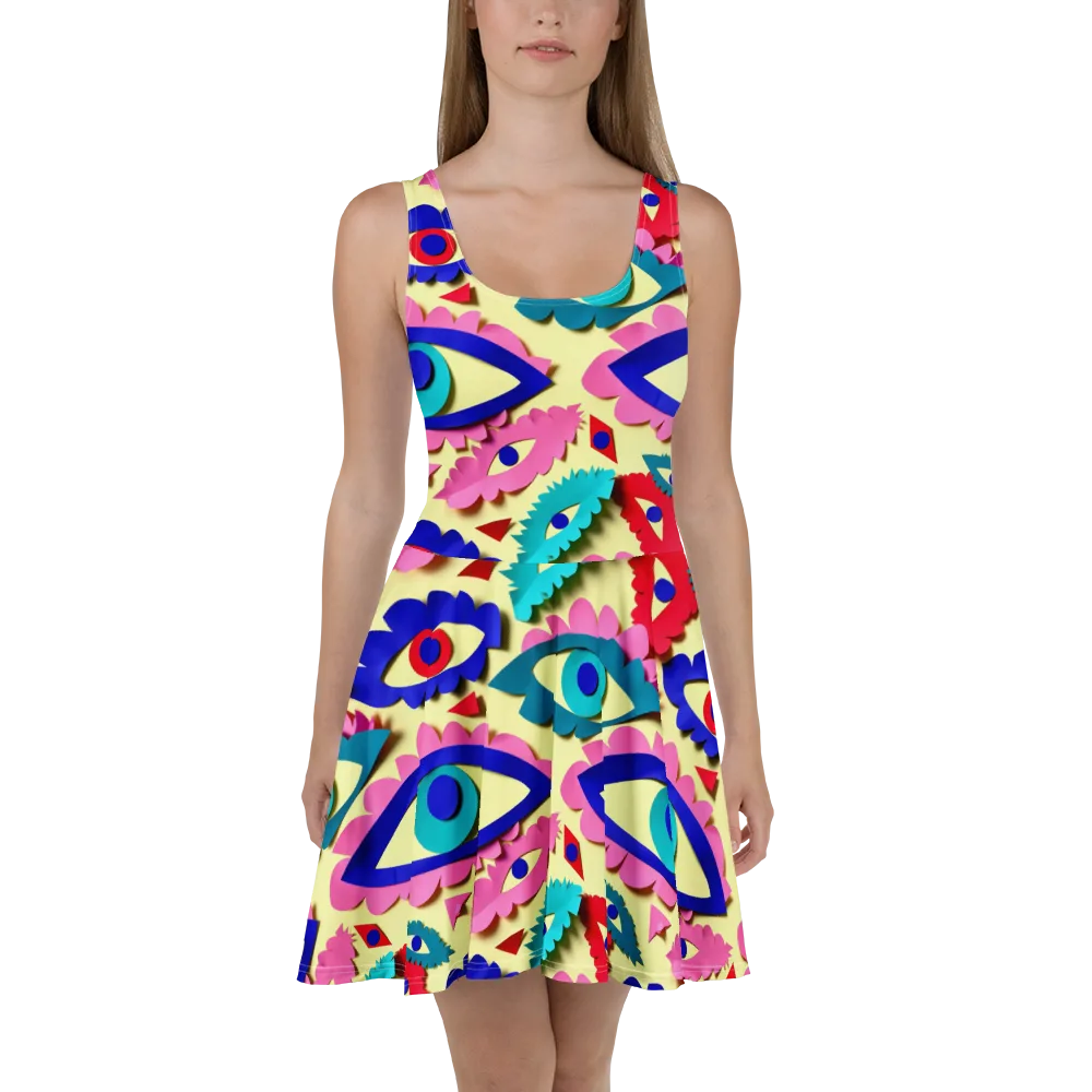 Paper Eye Parade on Skater Dress — Front