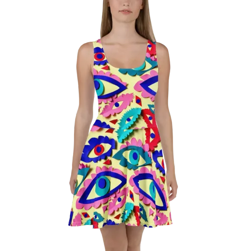 Paper Eye Parade on a Skater Dress