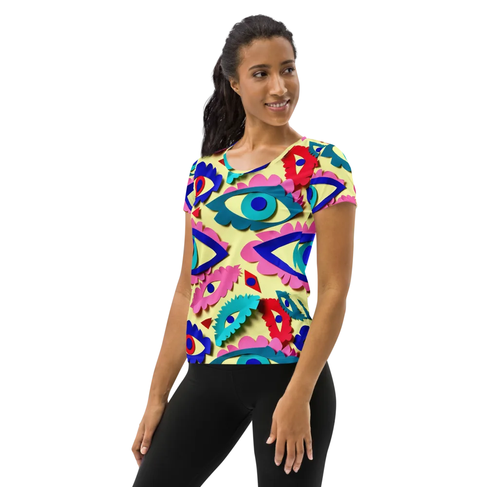 Paper Eye Parade on Women's Athletic T-Shirt — Left