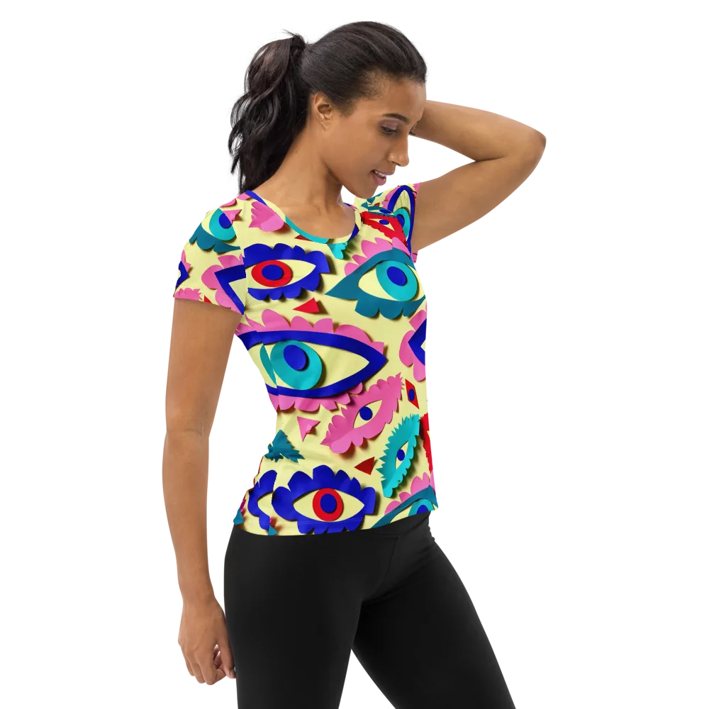 Paper Eye Parade on Women's Athletic T-Shirt — Right