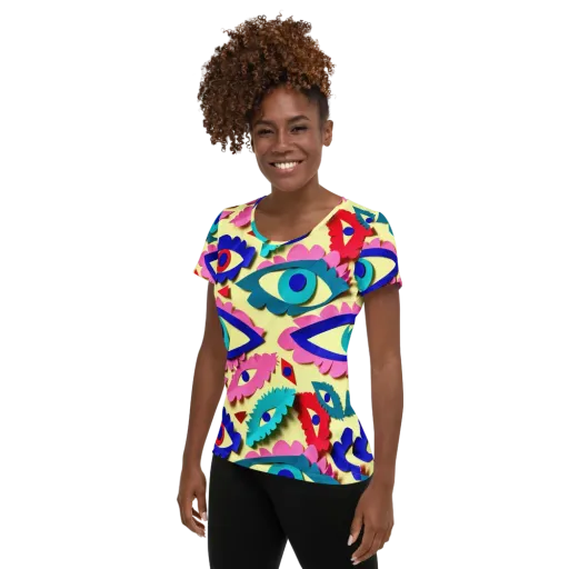 Paper Eye Parade on a Women's Athletic T-Shirt