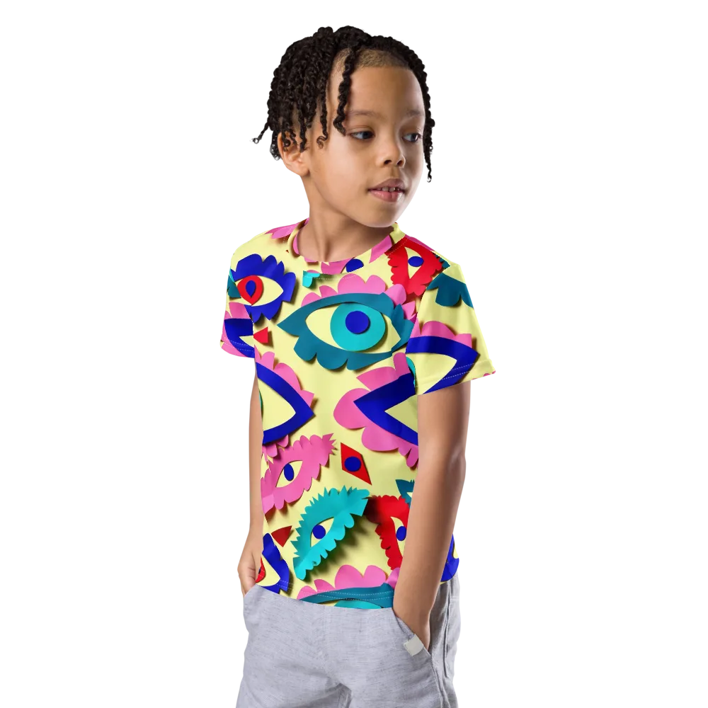 Paper Eye Parade on Kids Crew Neck T-Shirt — Left Front