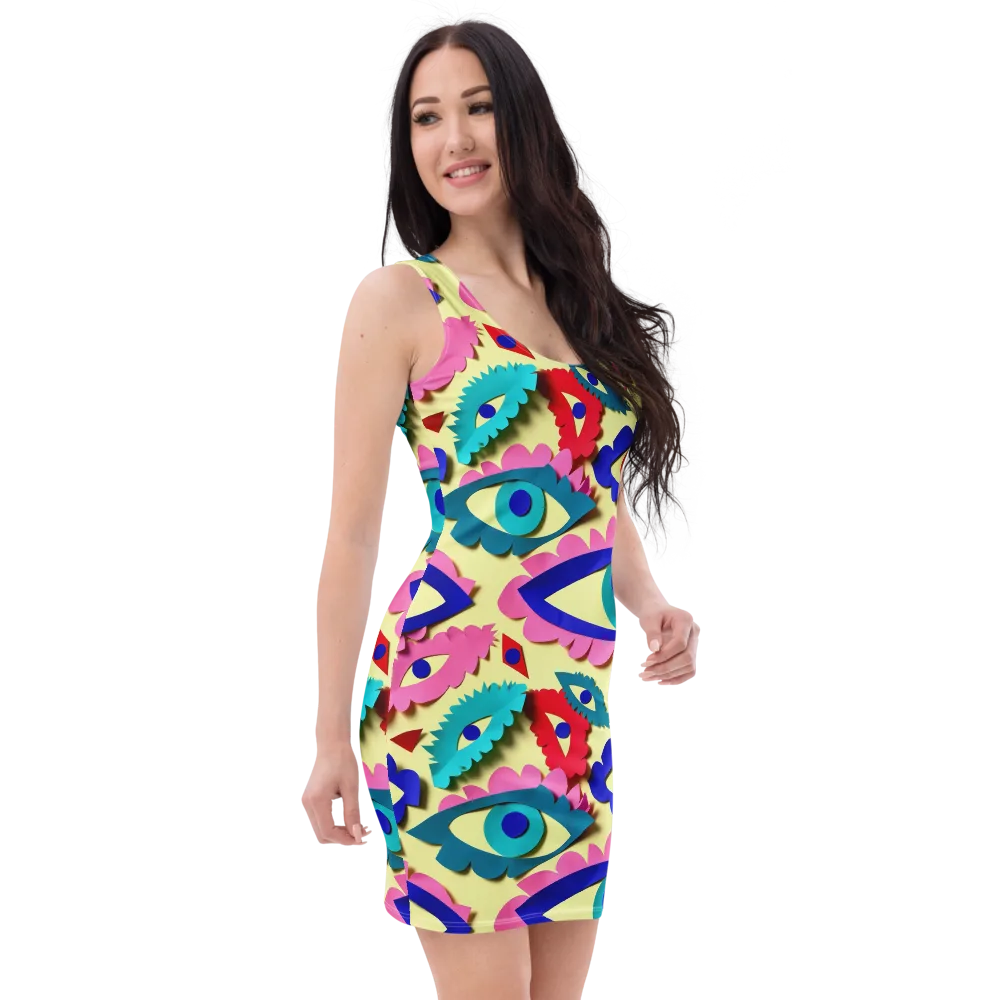 Paper Eye Parade on Bodycon Dress — Right Front