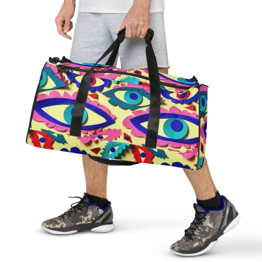 Paper Eye Parade on a Duffle Bag