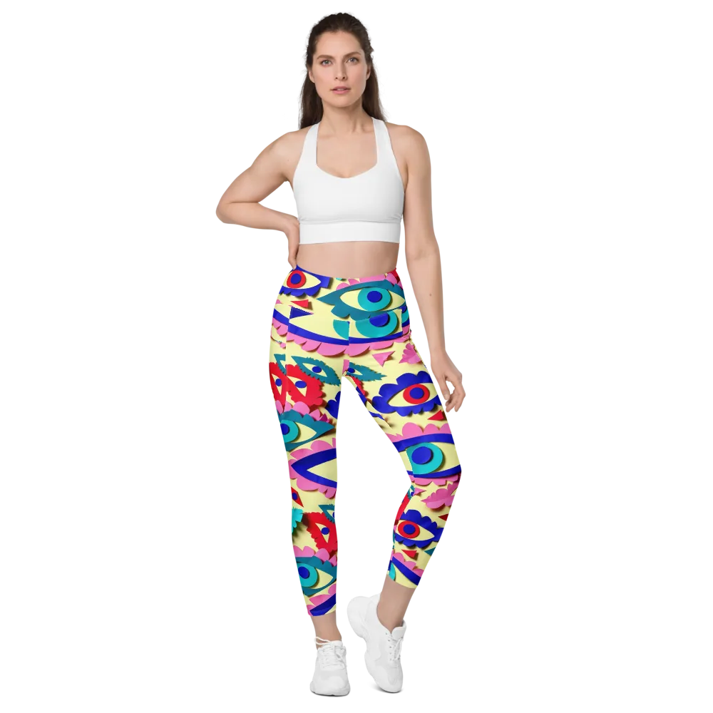 Paper Eye Parade on Leggings with Pockets — Front