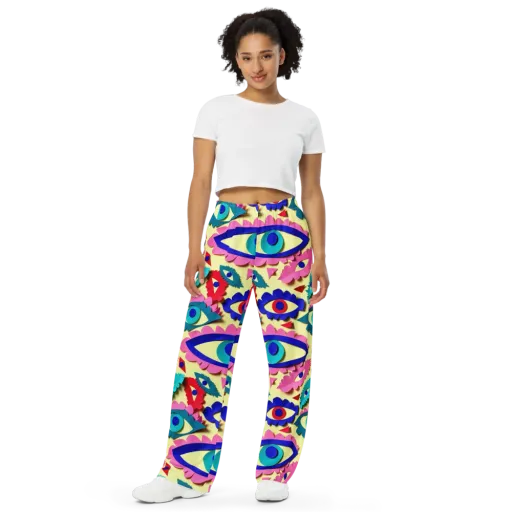 Paper Eye Parade on a Wide-Leg Pants