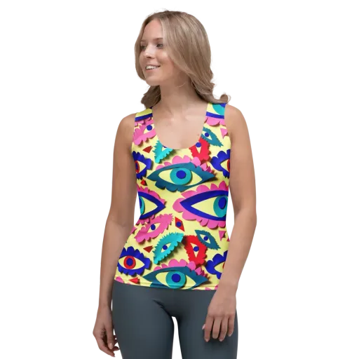 Paper Eye Parade on a Women's Tank Top